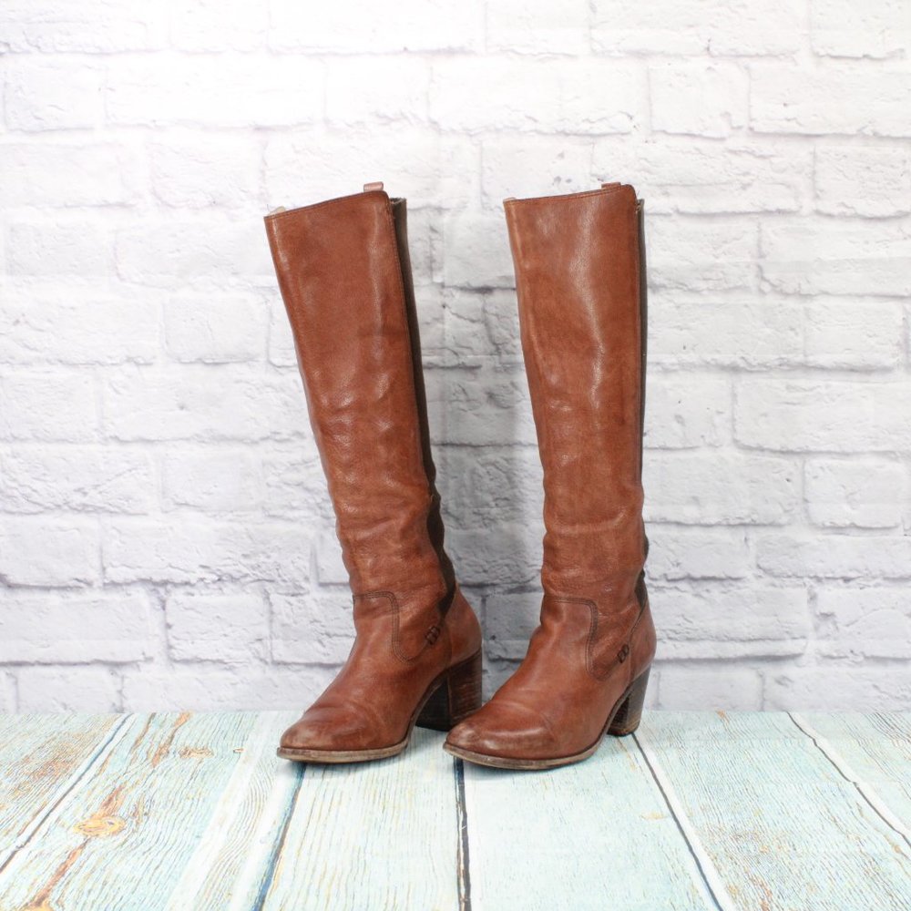 Frye Molly Tall Brown Leather Stretch Knee High Riding Boots Size 8.5 B - Picture 2 of 8